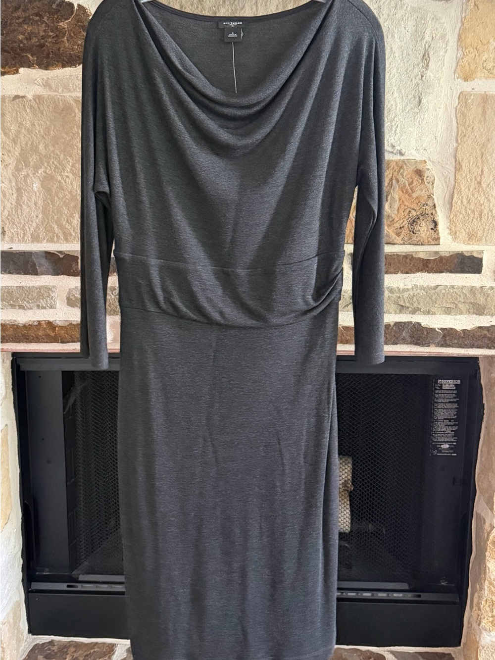 Ann Taylor Charcoal Gray Cowl Neck Long Sleeve Sheath Dress, Size 6 NWT